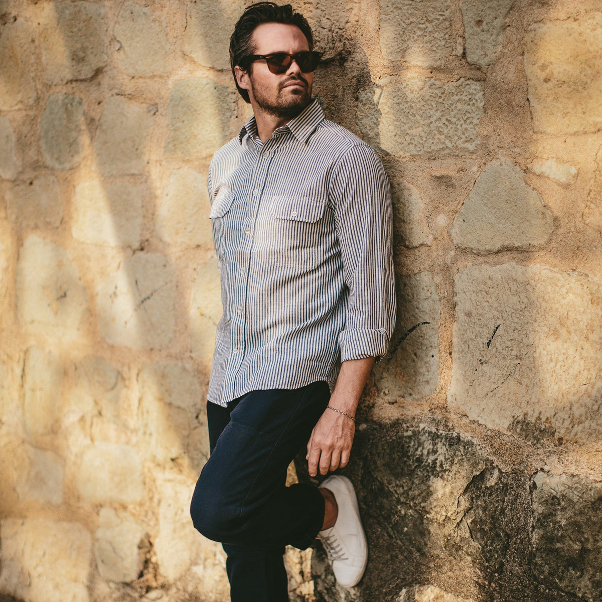 The Chore Shirt in Natural Striped Chambray