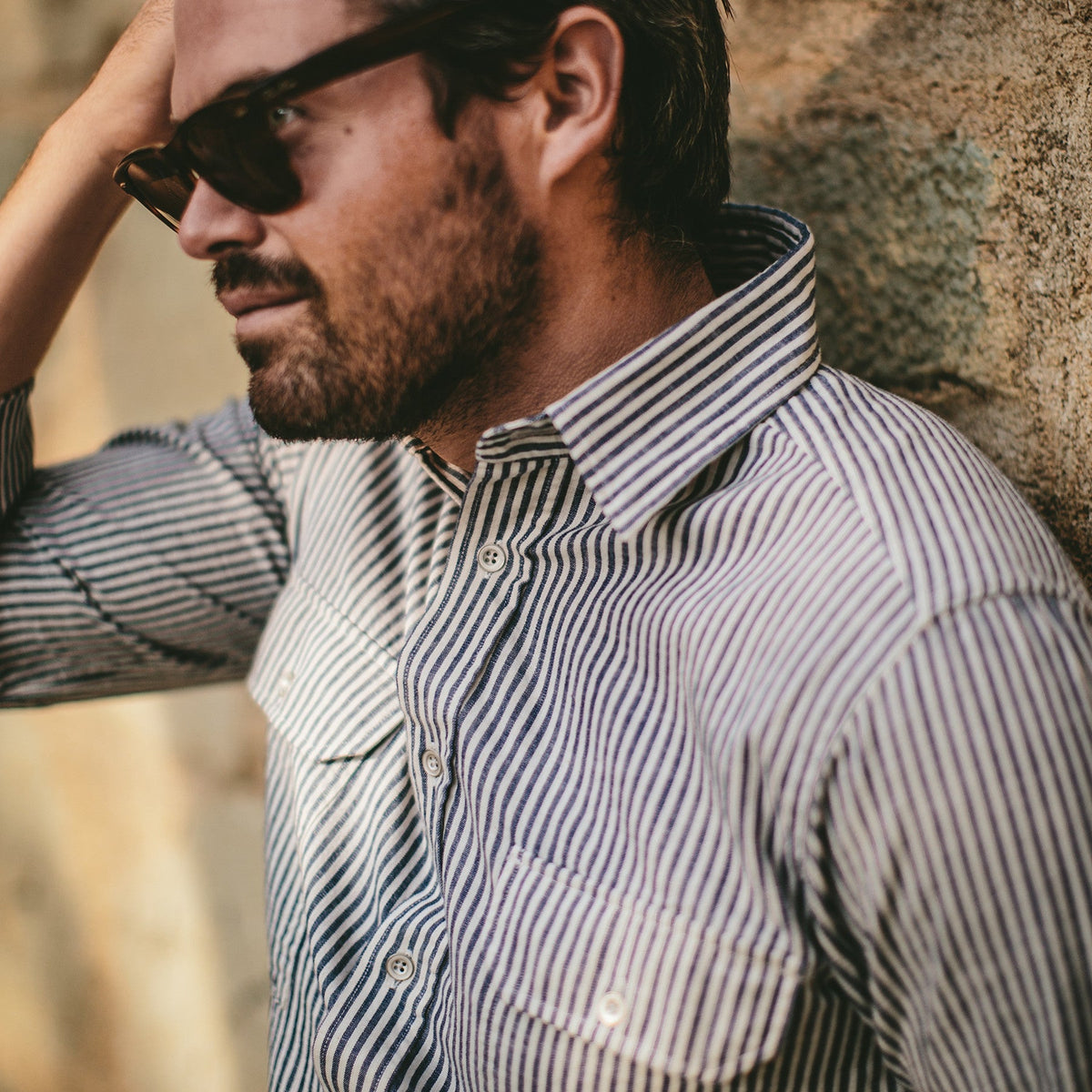 The Chore Shirt in Natural Striped Chambray