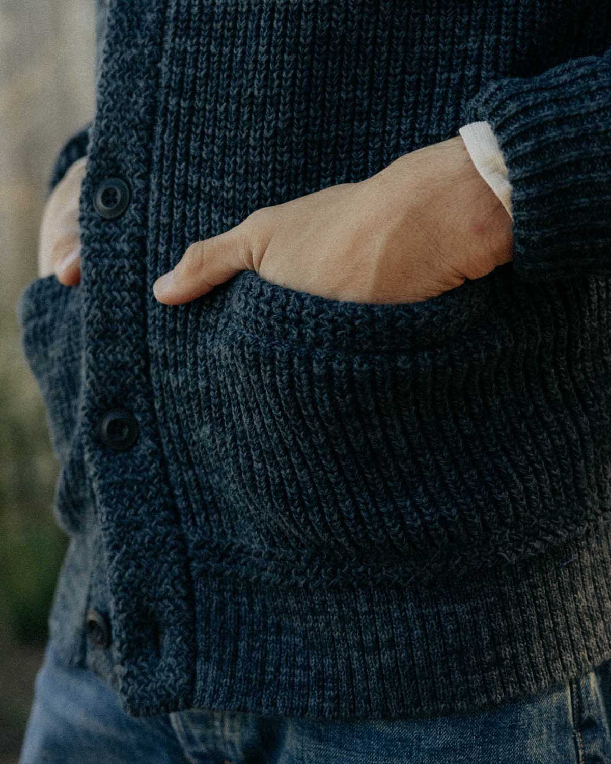 The Mariner Shawl Cardigan in Ink Slub