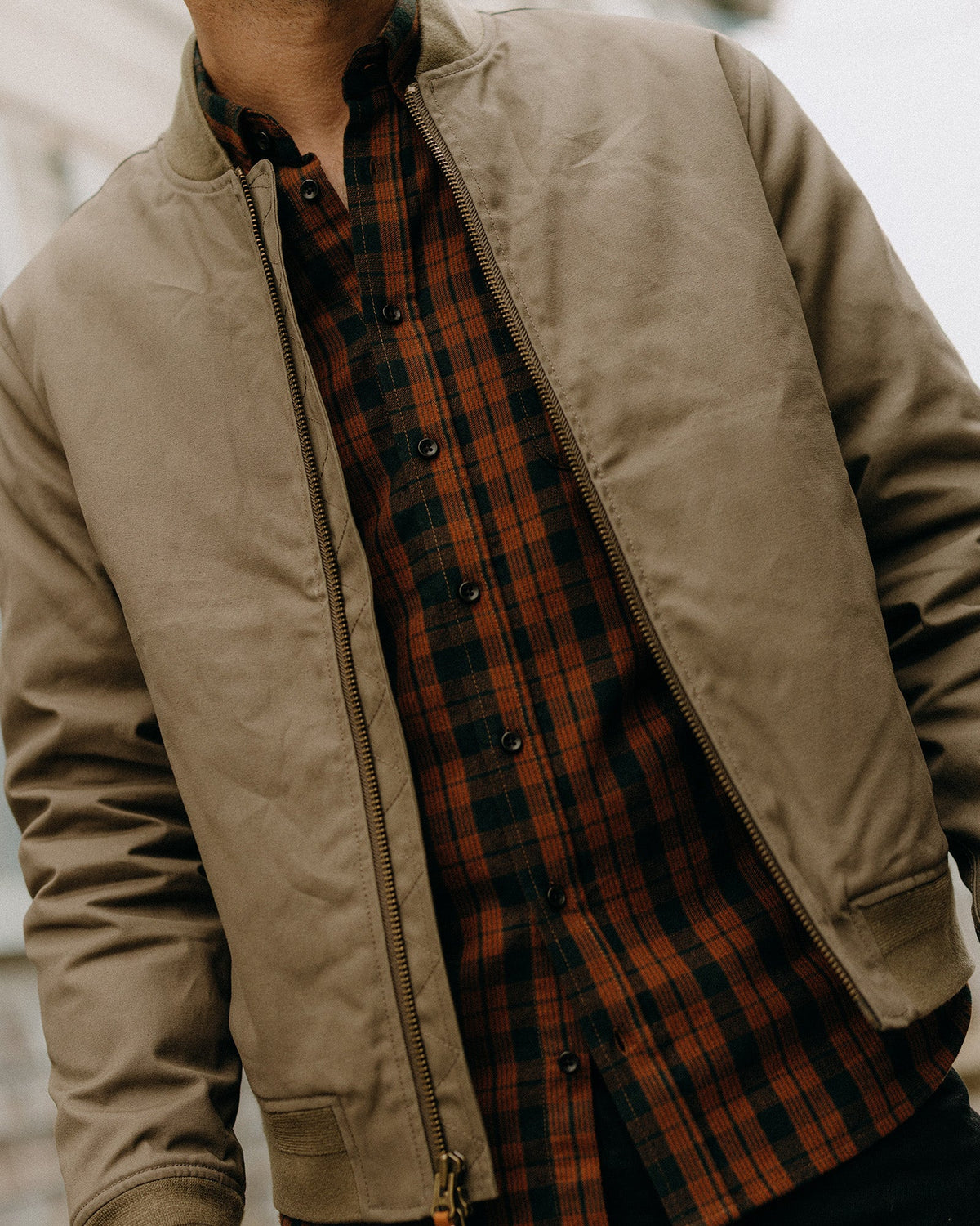 The Insulated Bomber Jacket in Fatigue Olive Dry Wax