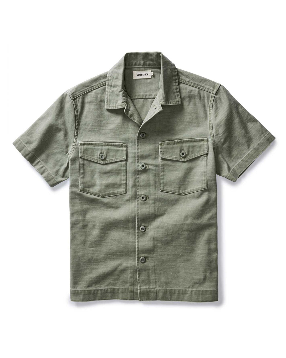 The Short Sleeve Surplus Shirt in Field Olive Reverse Sateen