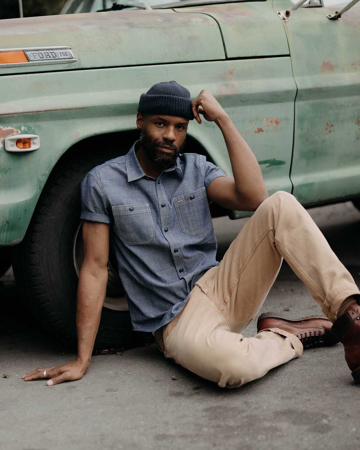The Short Sleeve Utility Shirt in Indigo Selvedge Chambray