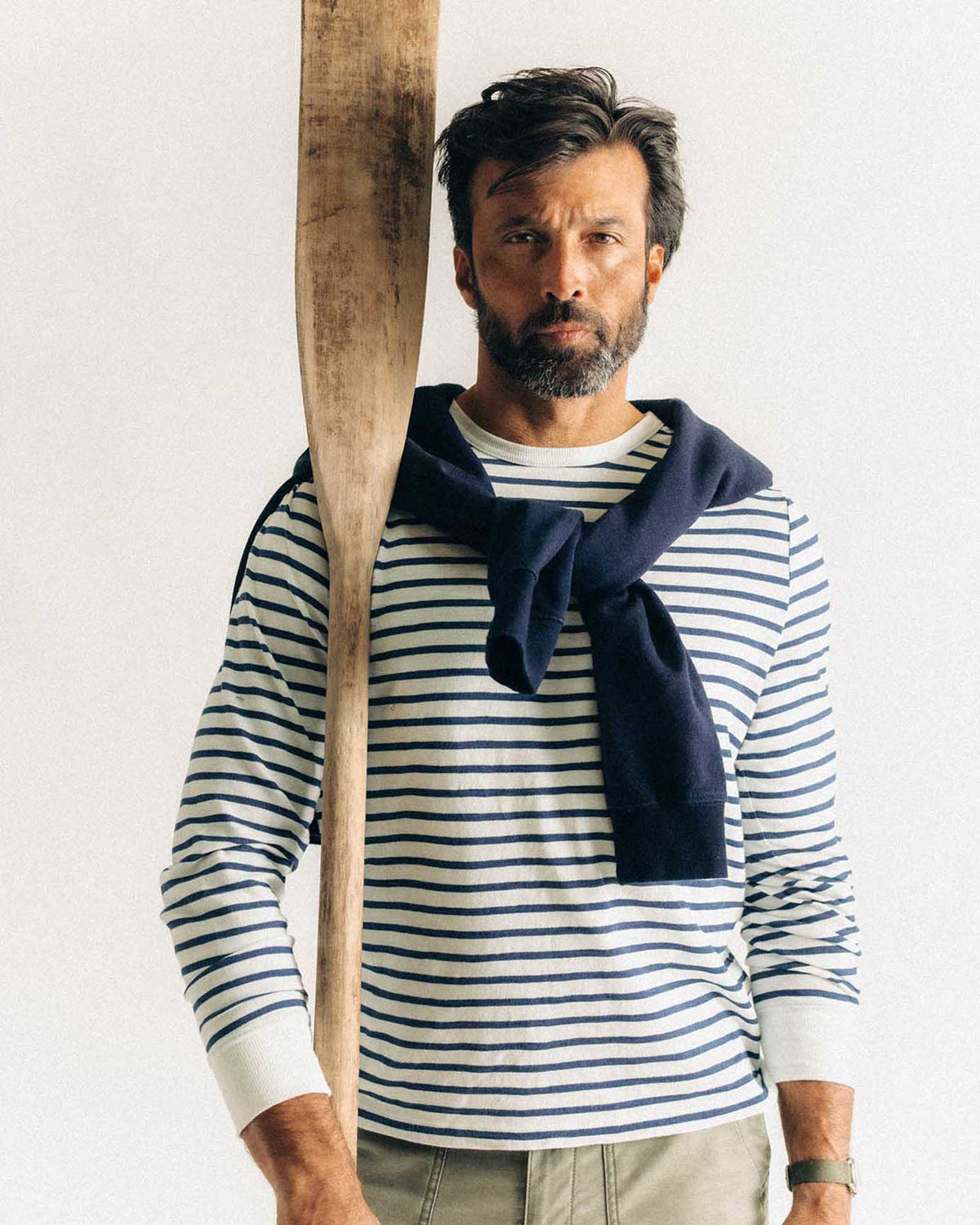 The Organic Cotton Long Sleeve Tee in Indigo Stripe