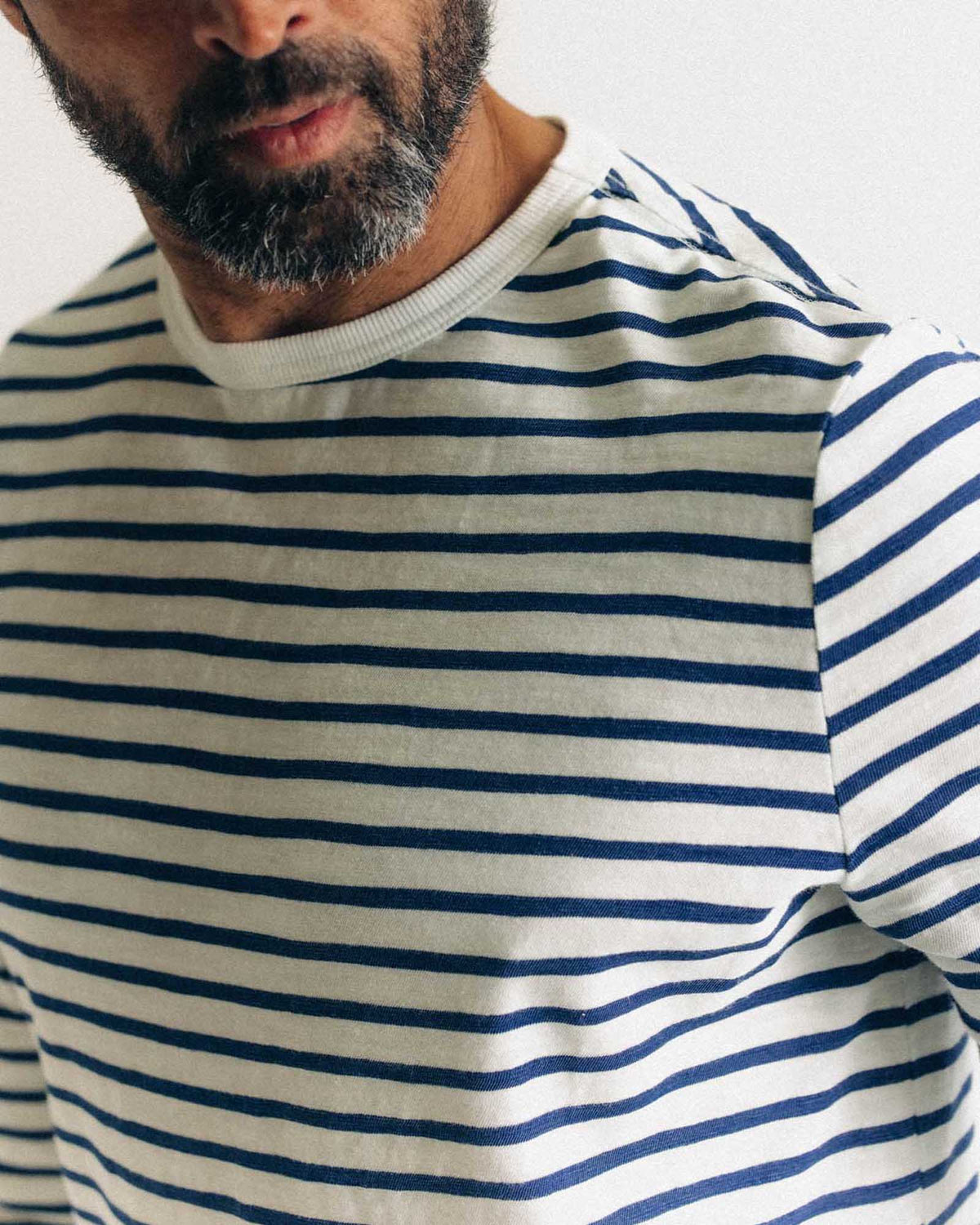 The Organic Cotton Long Sleeve Tee in Indigo Stripe