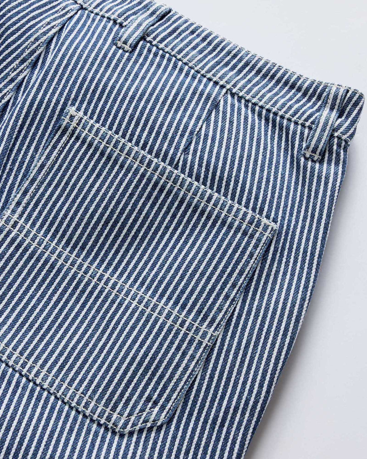 The Camp Short in Indigo Railroad Stripe Denim