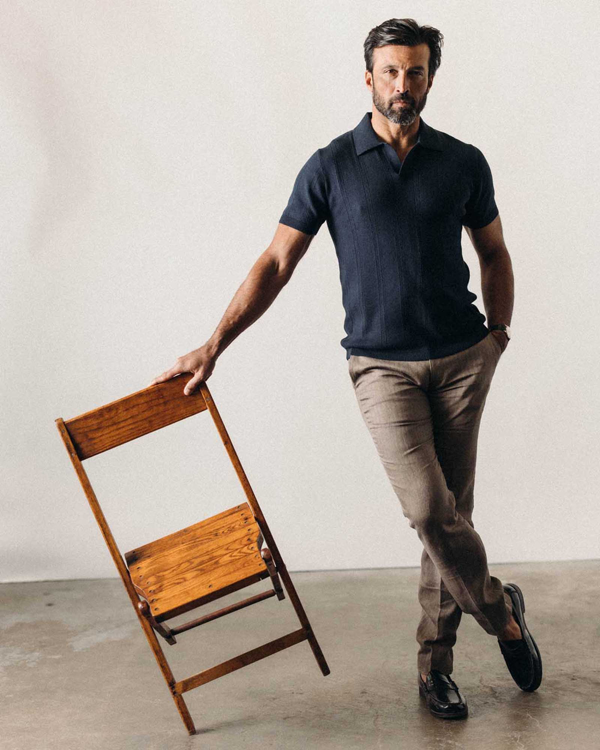 The Valencia Sweater Polo in Dark Navy Rib
