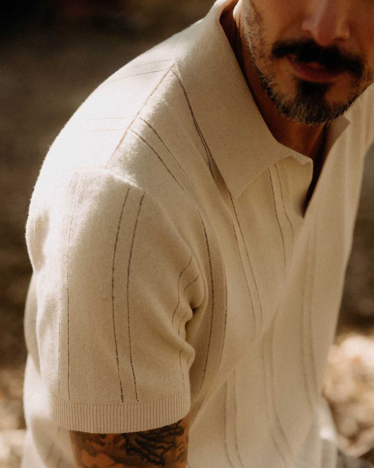 The Valencia Sweater Polo in Heather Oat Rib