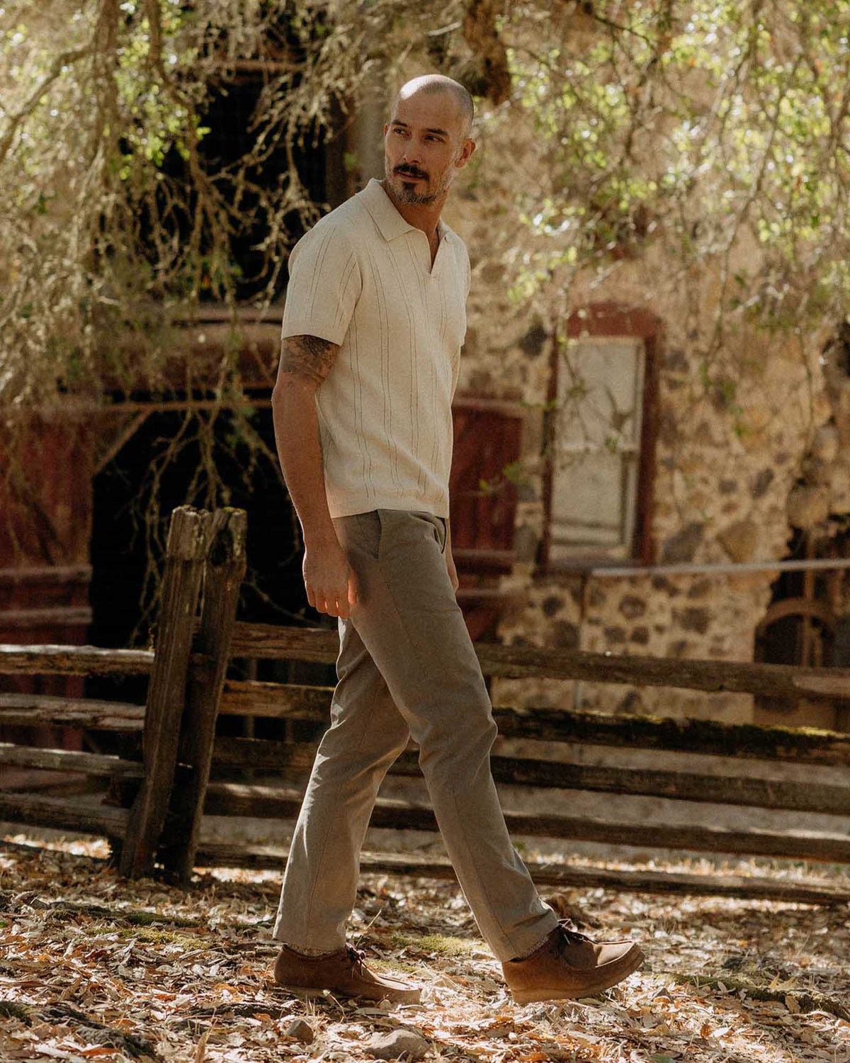 The Valencia Sweater Polo in Heather Oat Rib