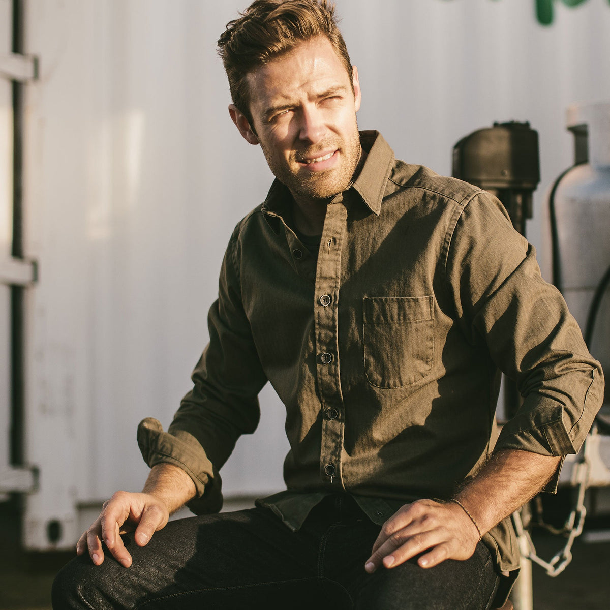 The Mechanic in Washed Olive Herringbone