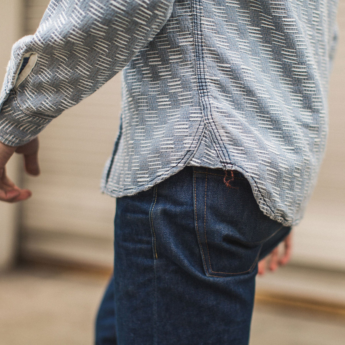 The Utility Shirt in Washed Indigo Jacquard
