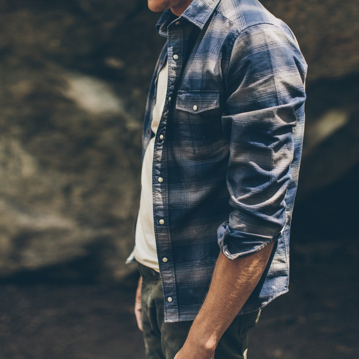 The Glacier Shirt in Navy & Grey Shadow Plaid