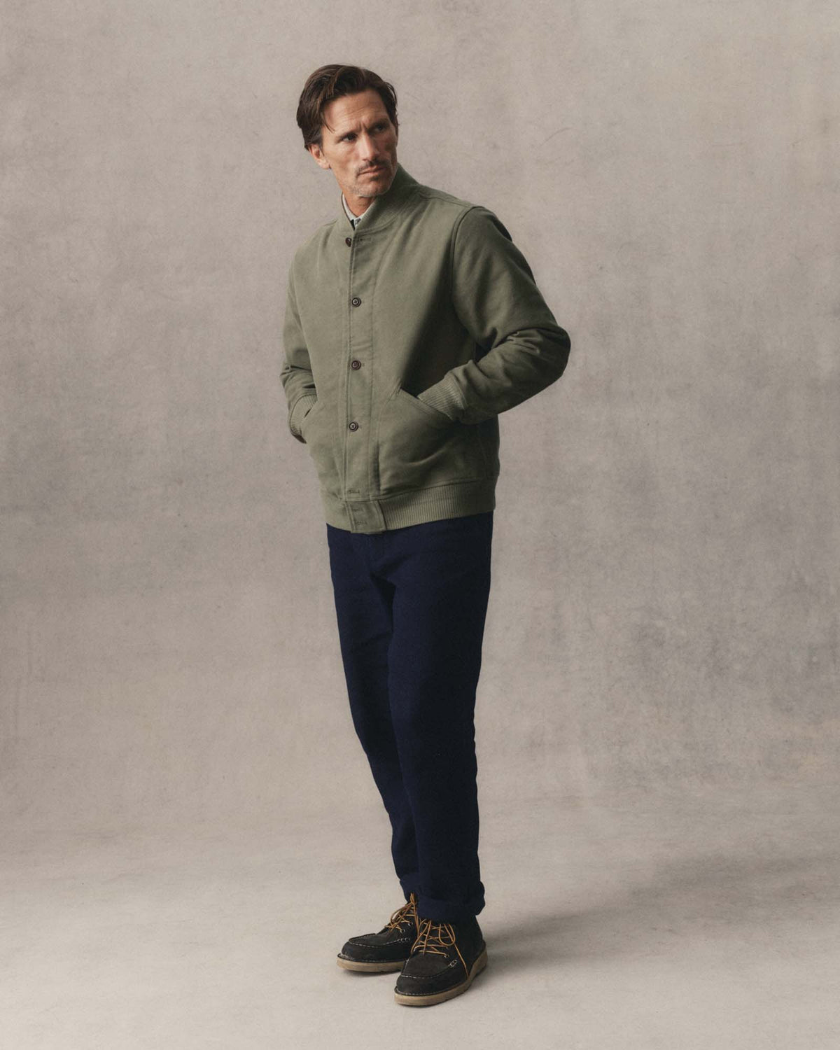 The Clark Bomber in Smoked Olive Moleskin