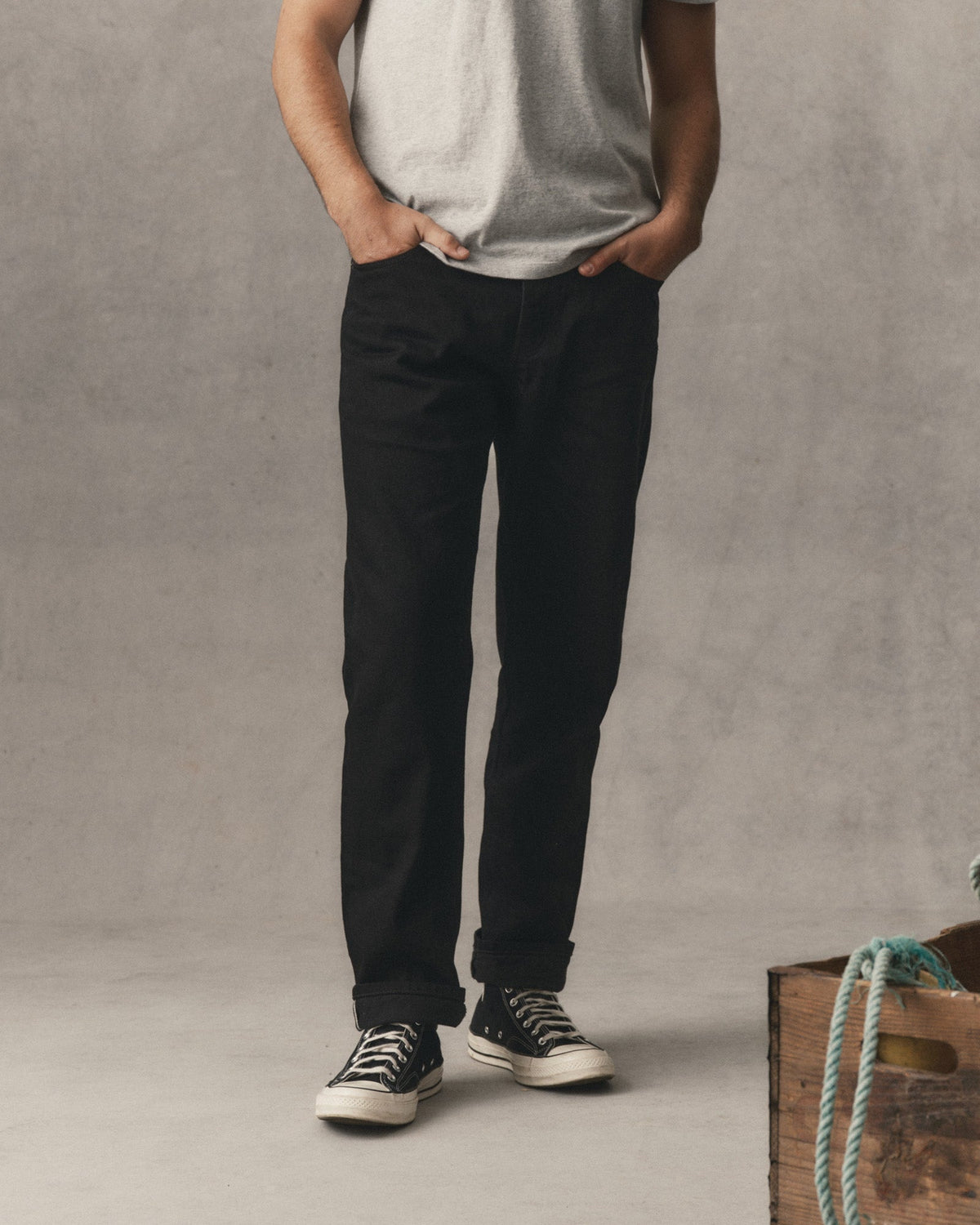 The Straight Jean in Rinsed Black Organic Selvedge