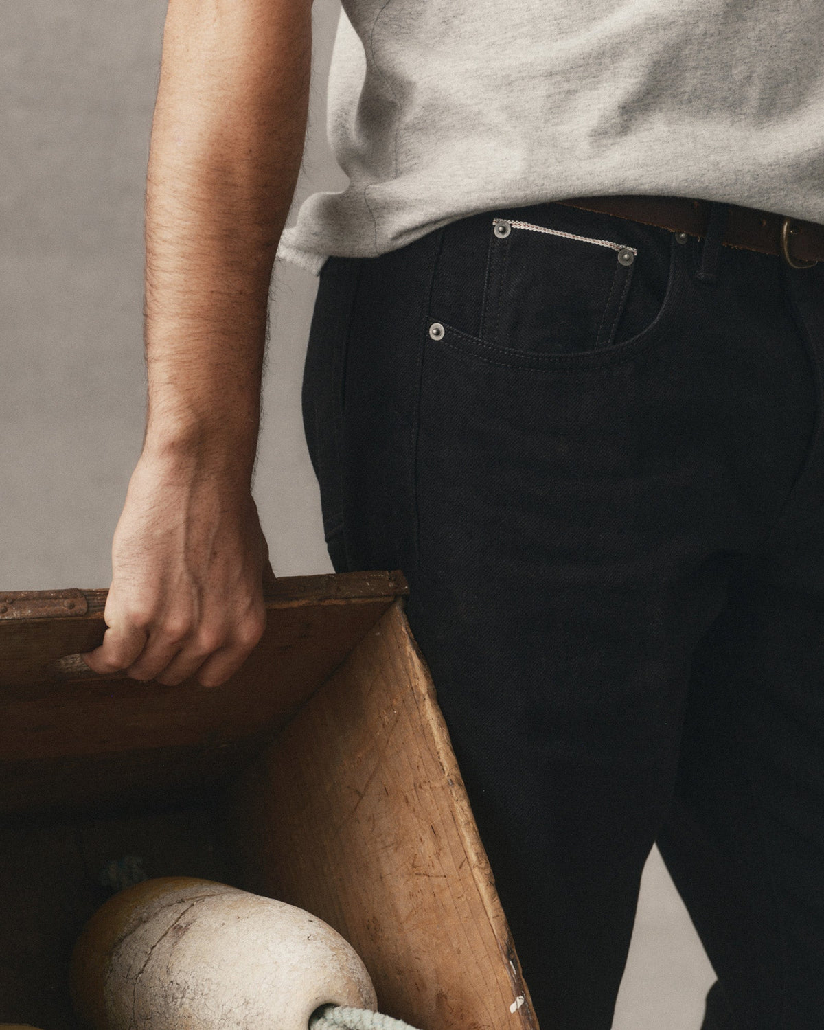The Straight Jean in Rinsed Black Organic Selvedge