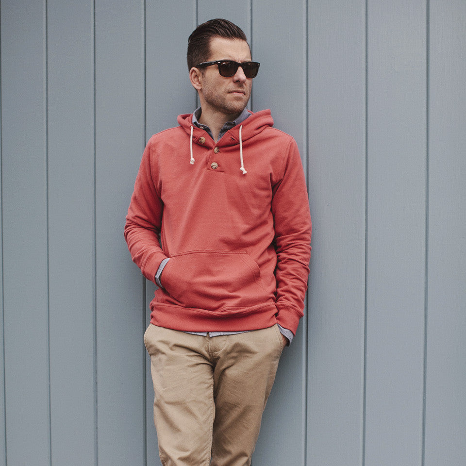 The Dusty Red 3 Button Hooded Sweatshirt