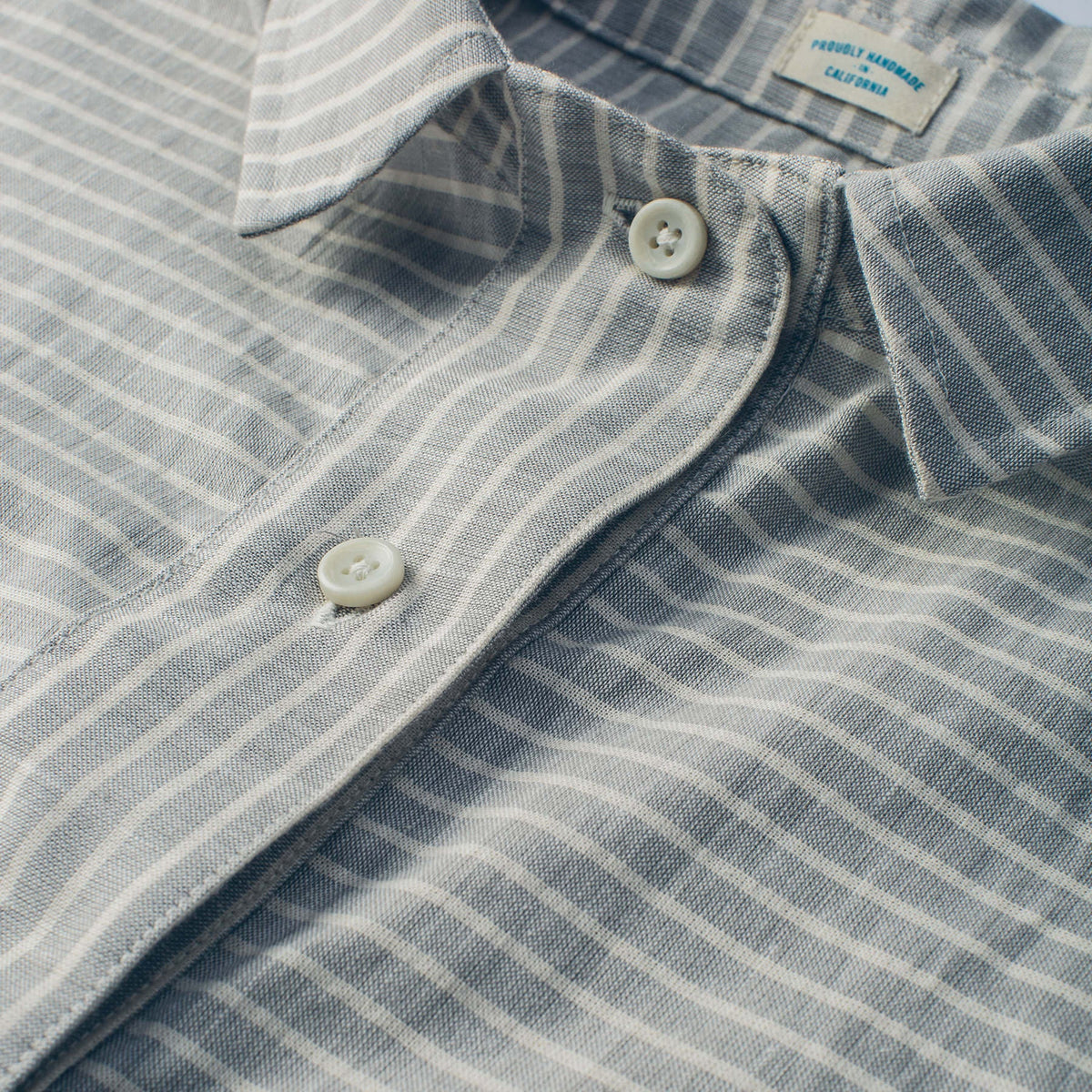 The Reese Popover in Grey Striped Chambray