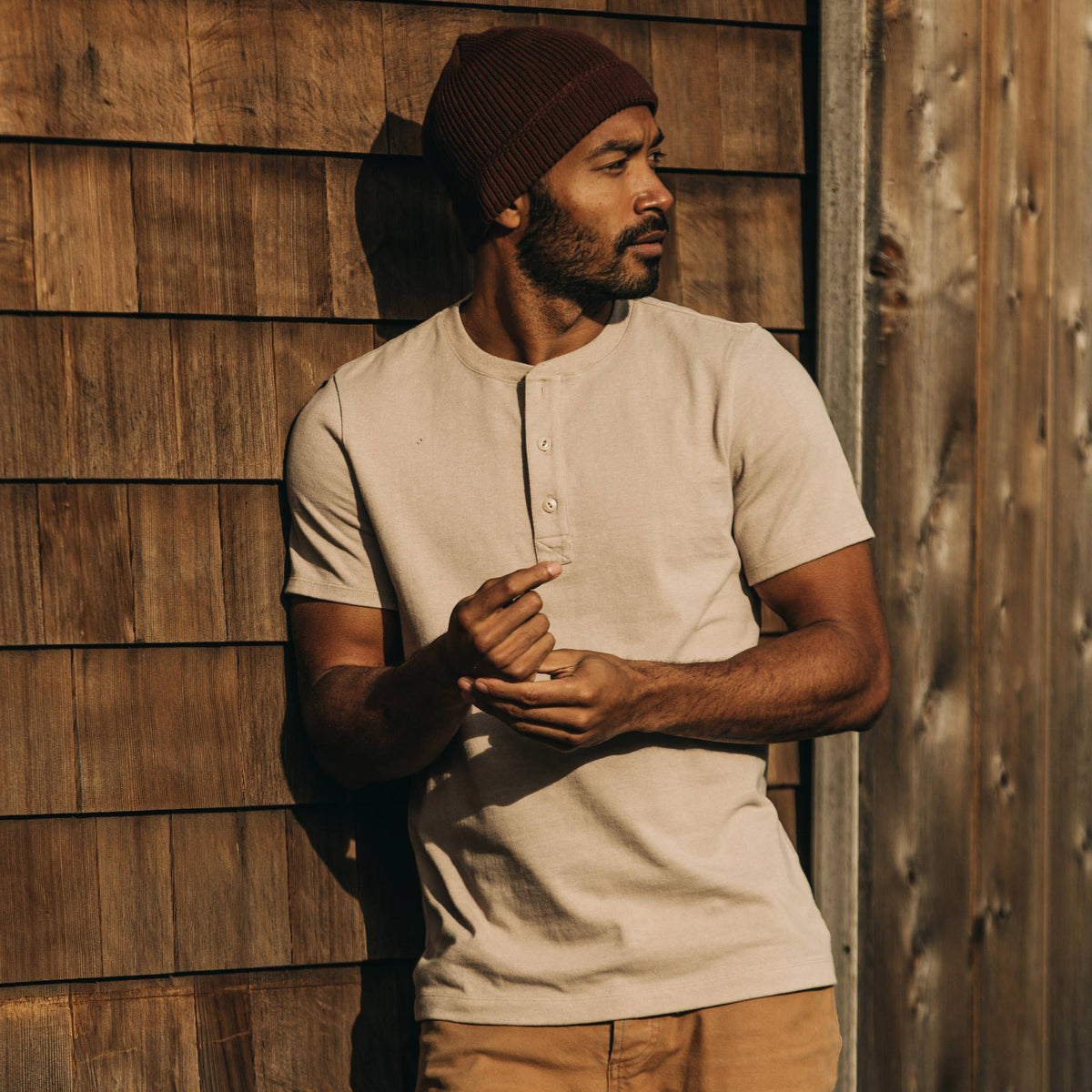 The Short Sleeve Heavy Bag Henley in Sand