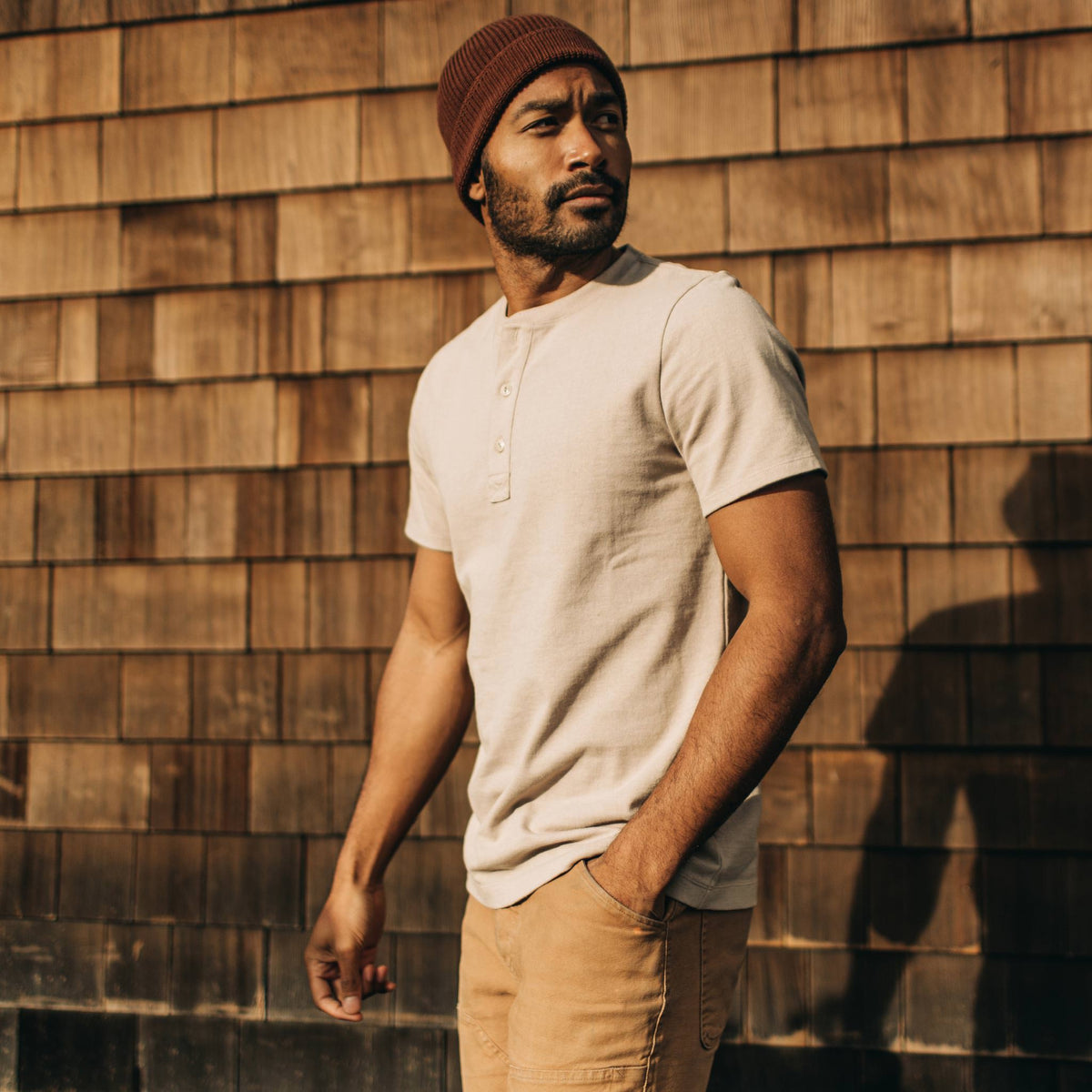 The Short Sleeve Heavy Bag Henley in Sand