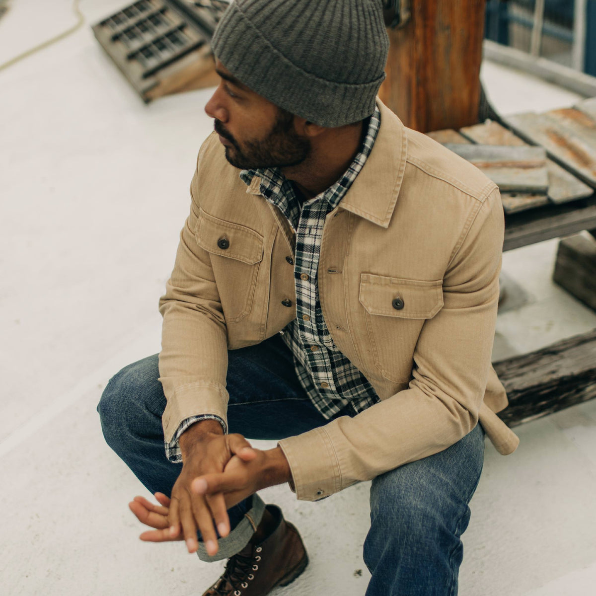 The Reserve Shirt in Khaki Herringbone