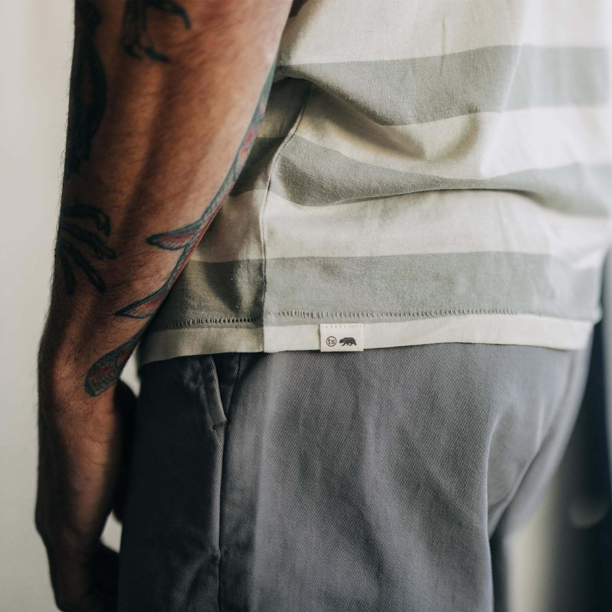 The Cotton Hemp Tee in Natural and Sagebrush Stripe