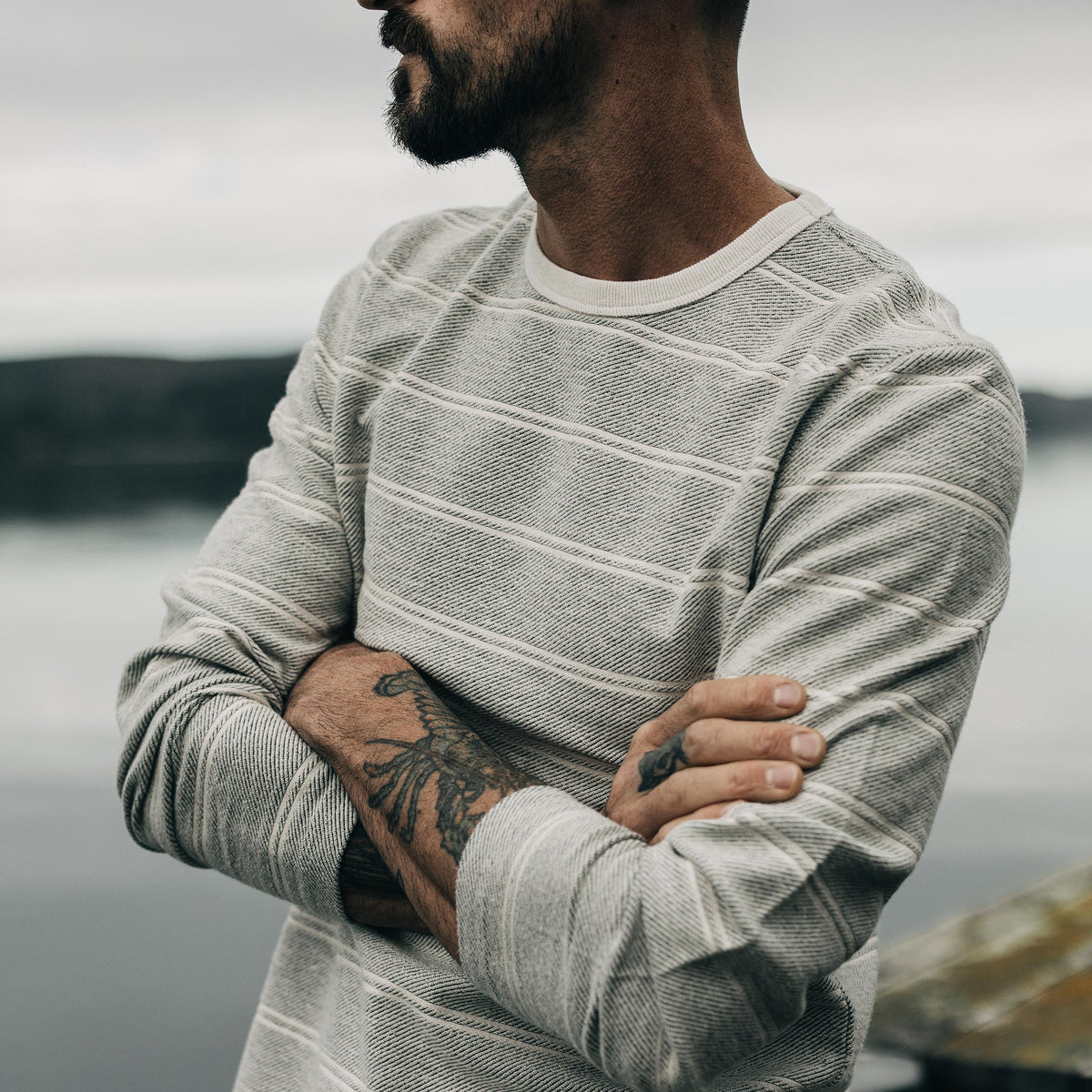 The Morgan Crewneck in Ash Stripe