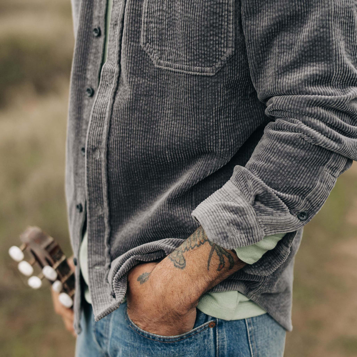 The Utility Shirt in Dark Charcoal Crepe Cord