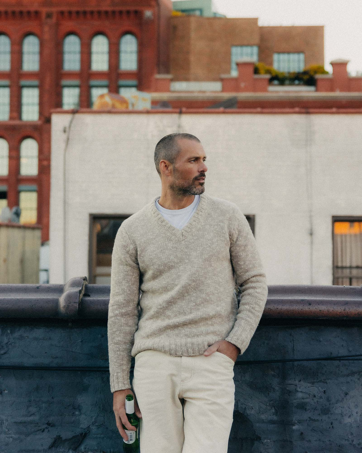 The Match V-Neck Sweater in Sable Merino Slub