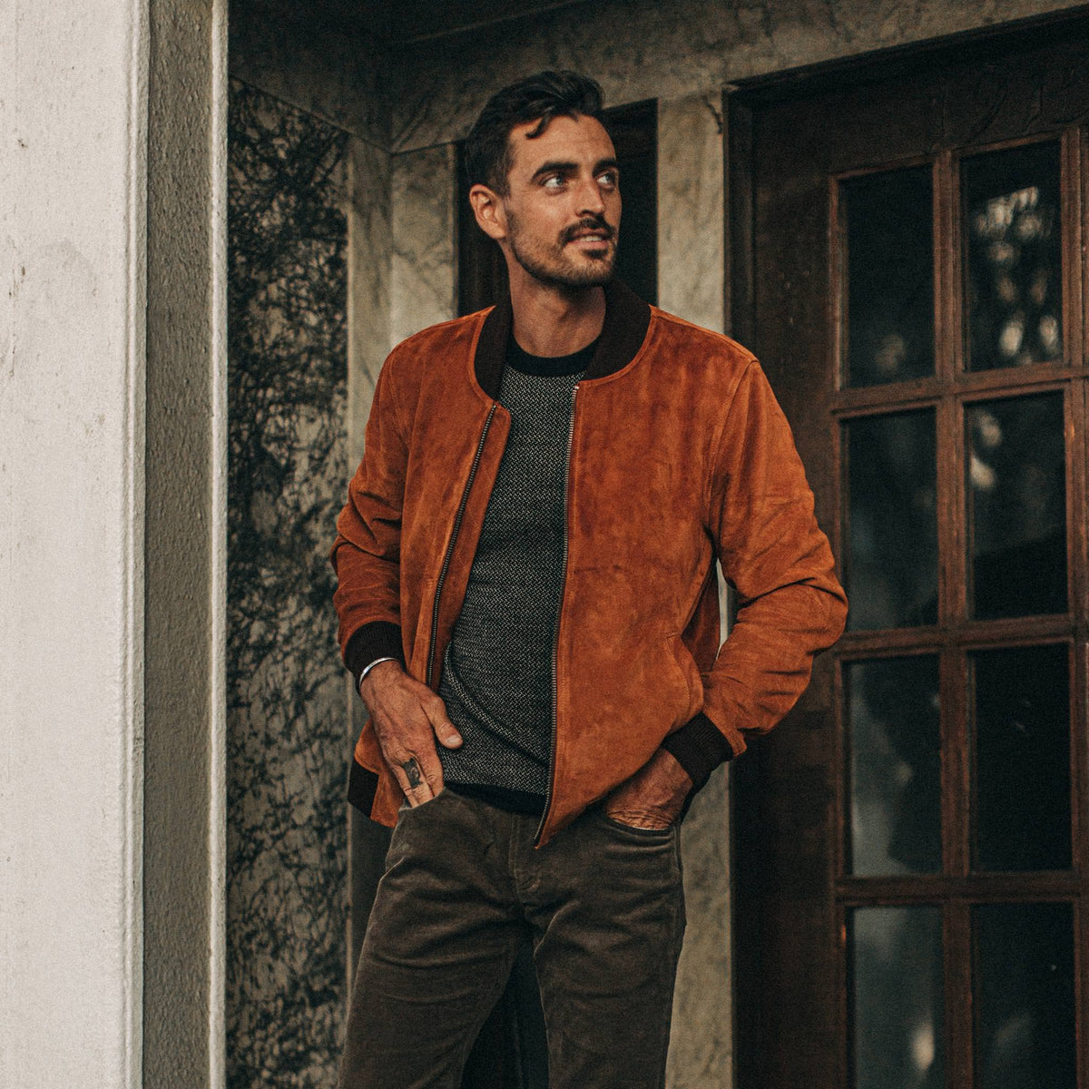 The Bomber Jacket in Whiskey Suede