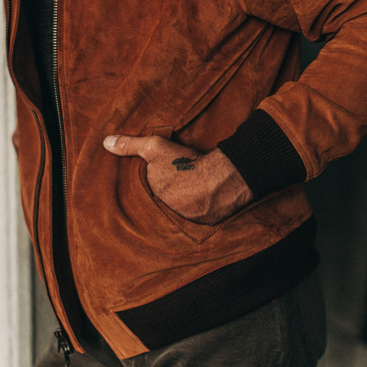 The Bomber Jacket in Whiskey Suede