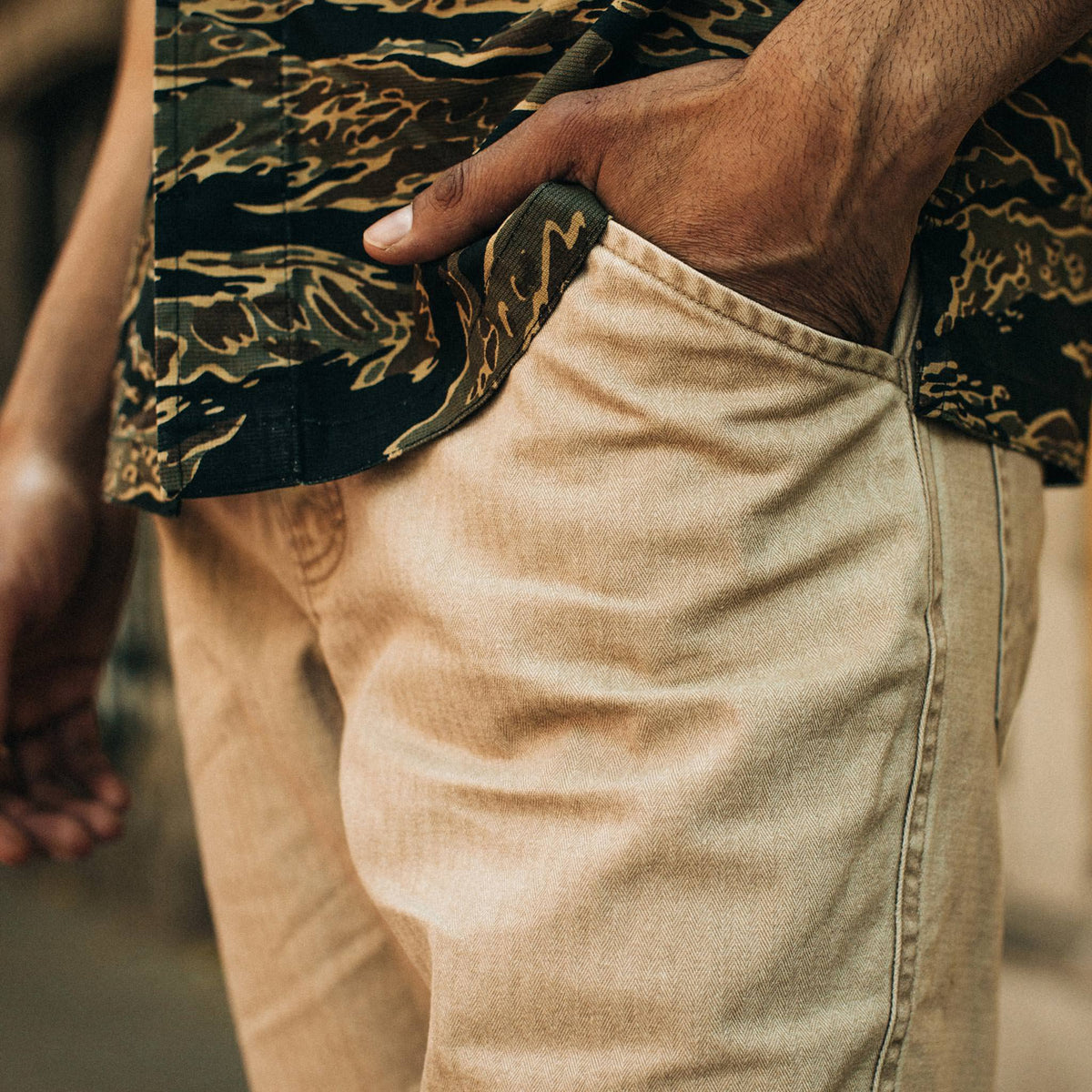 The Camp Pant in Khaki Herringbone