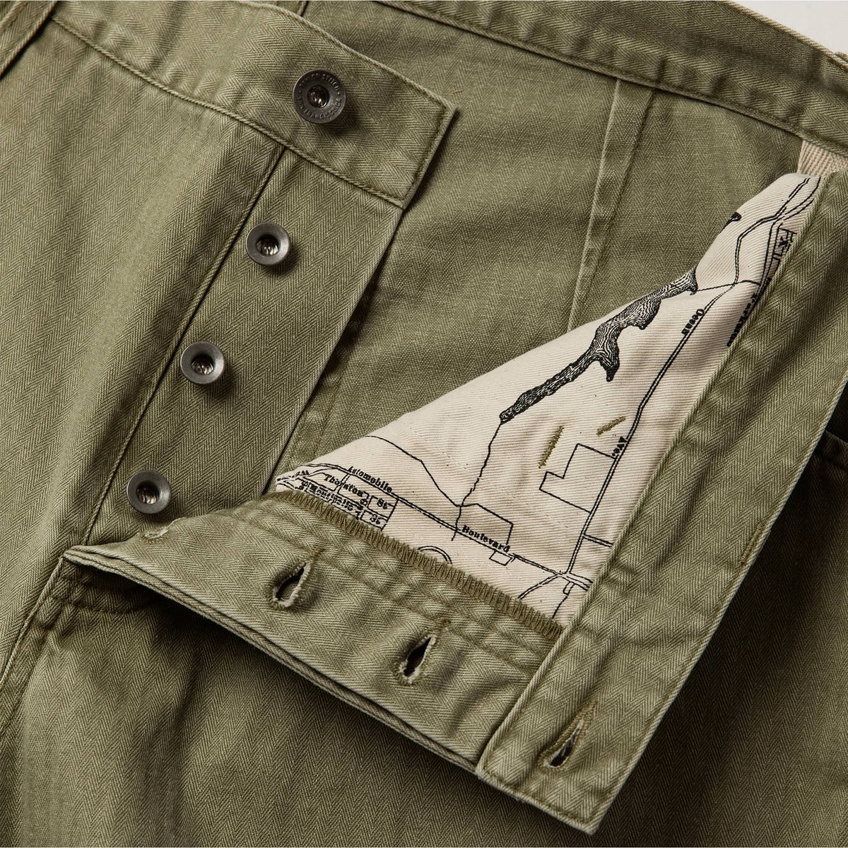 The Camp Pant in Olive Herringbone
