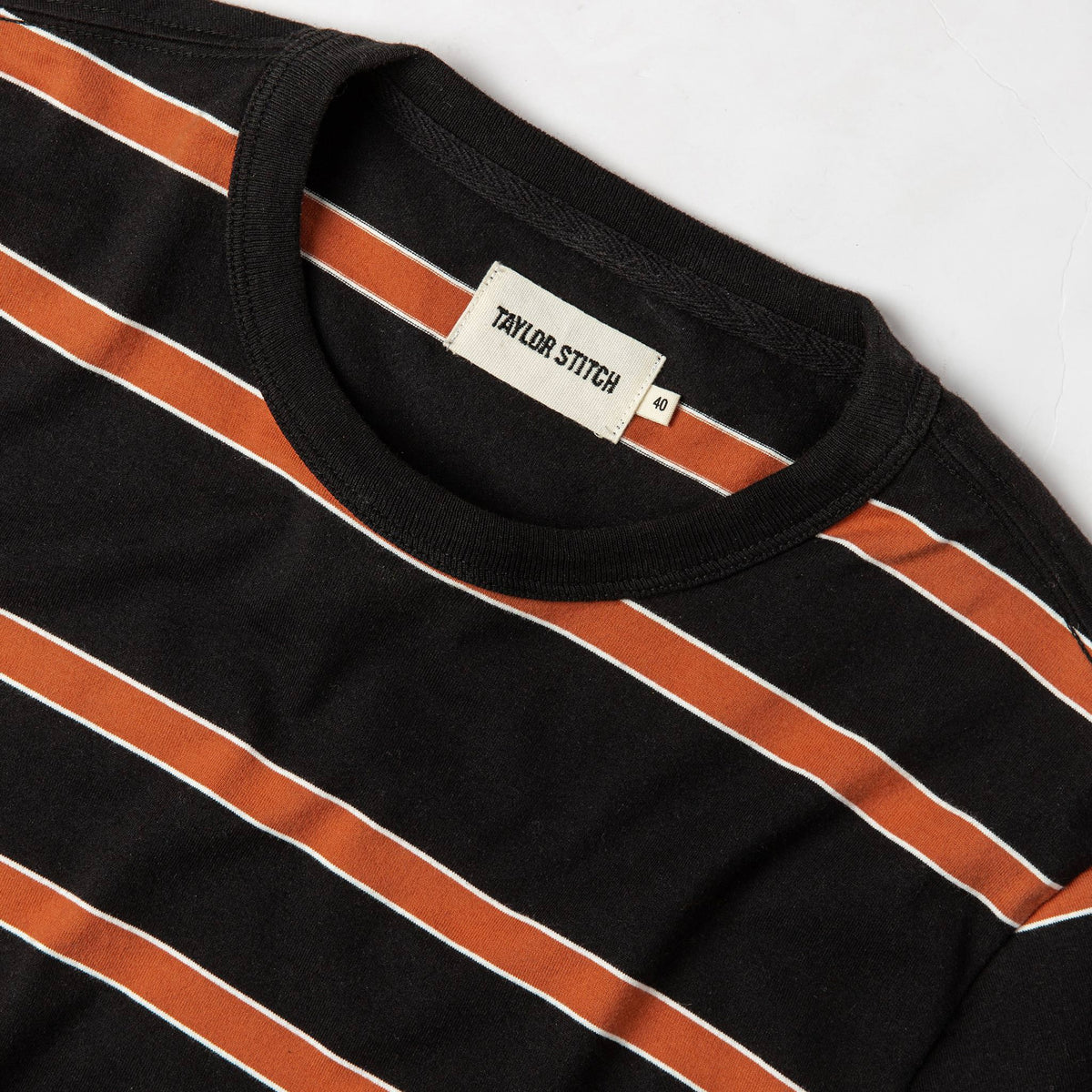 The Organic Cotton Tee in Coal and Rust Stripe