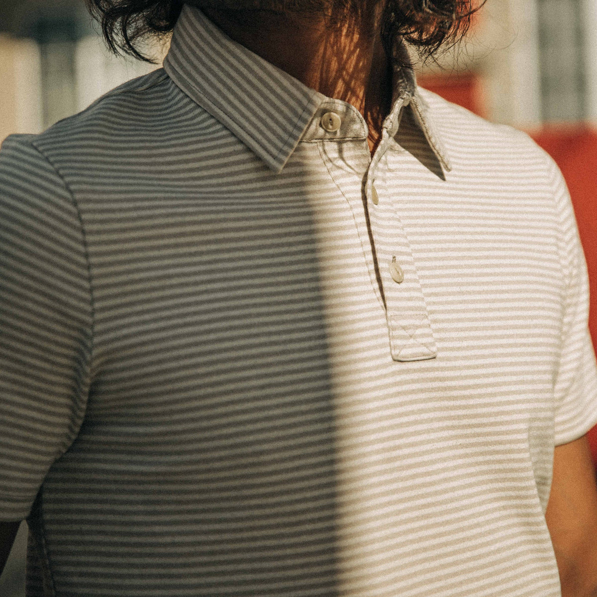 The Heavy Bag Polo in Natural and Oatmeal Stripe