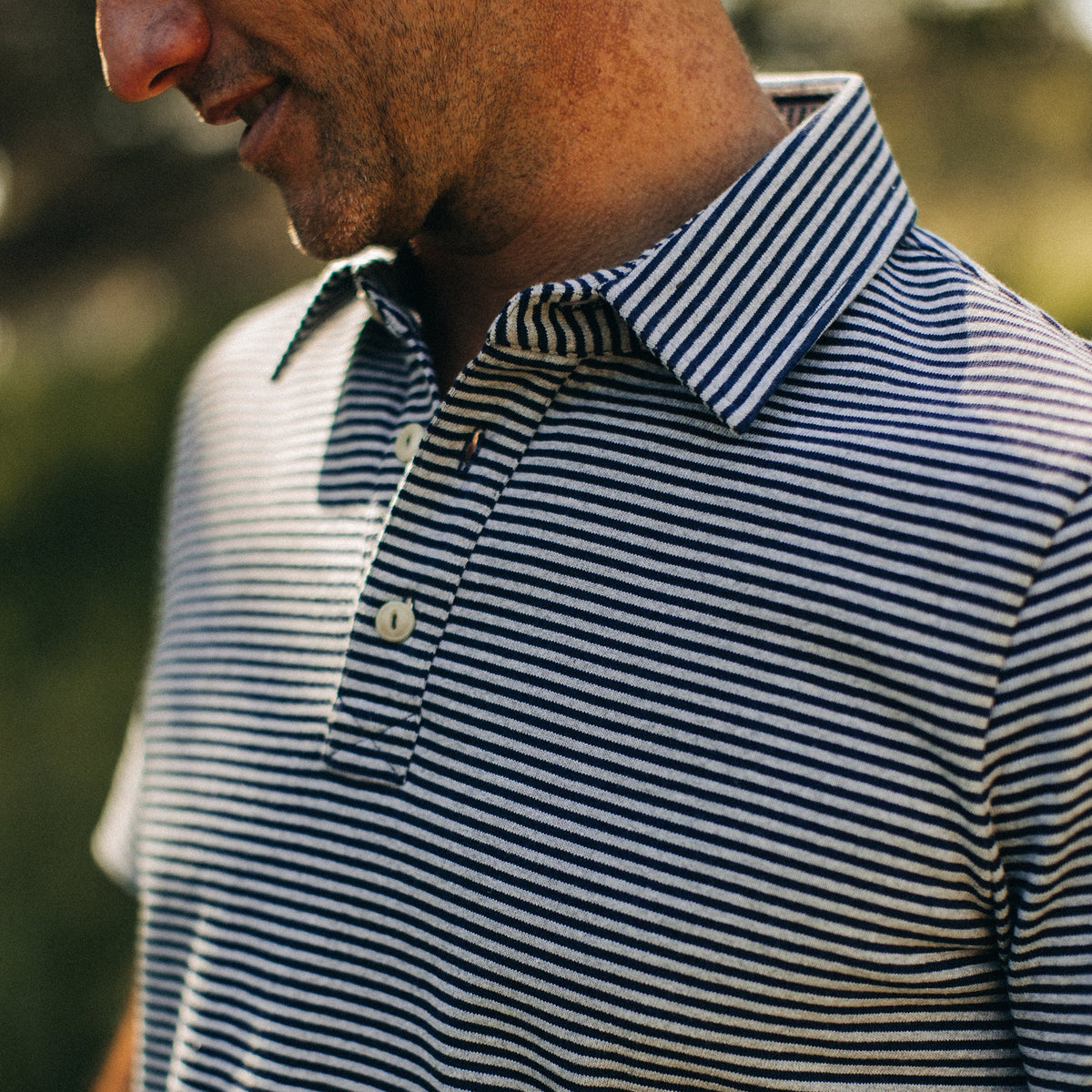 The Heavy Bag Polo in Navy and Ash Stripe