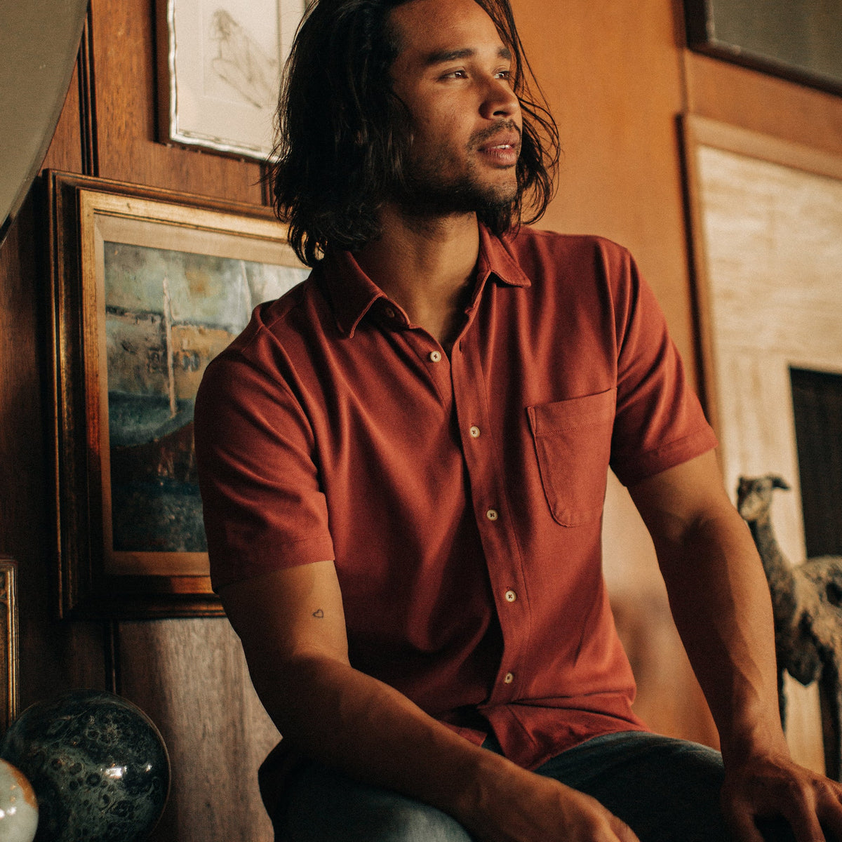 The Short Sleeve California in Red Clay Pique