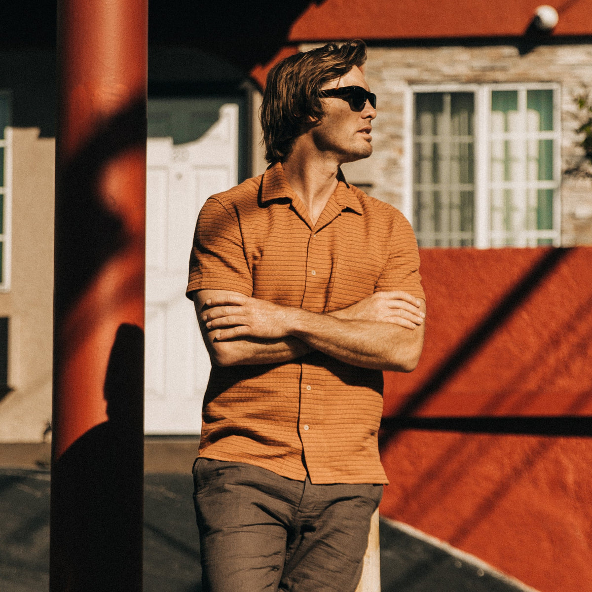 The Short Sleeve Hawthorne in Rust Pickstitch Waffle