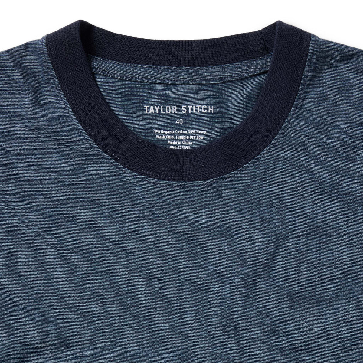 The Cotton Hemp Tee in Slate and Navy Stripe