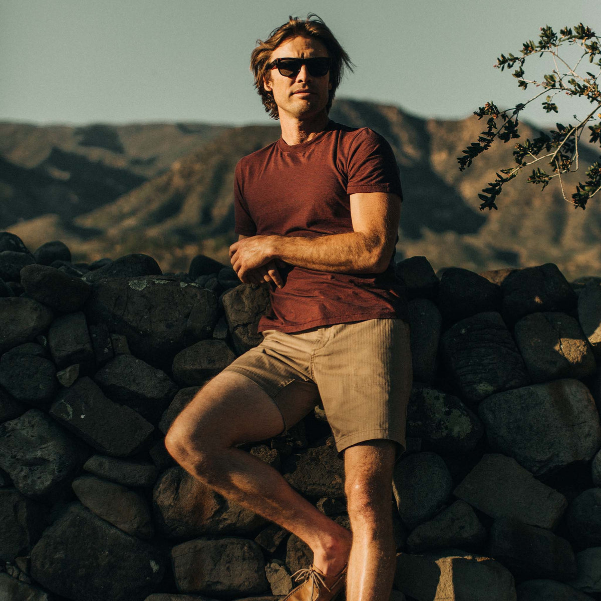 The Cotton Hemp Tee in Rust and Navy Stripe