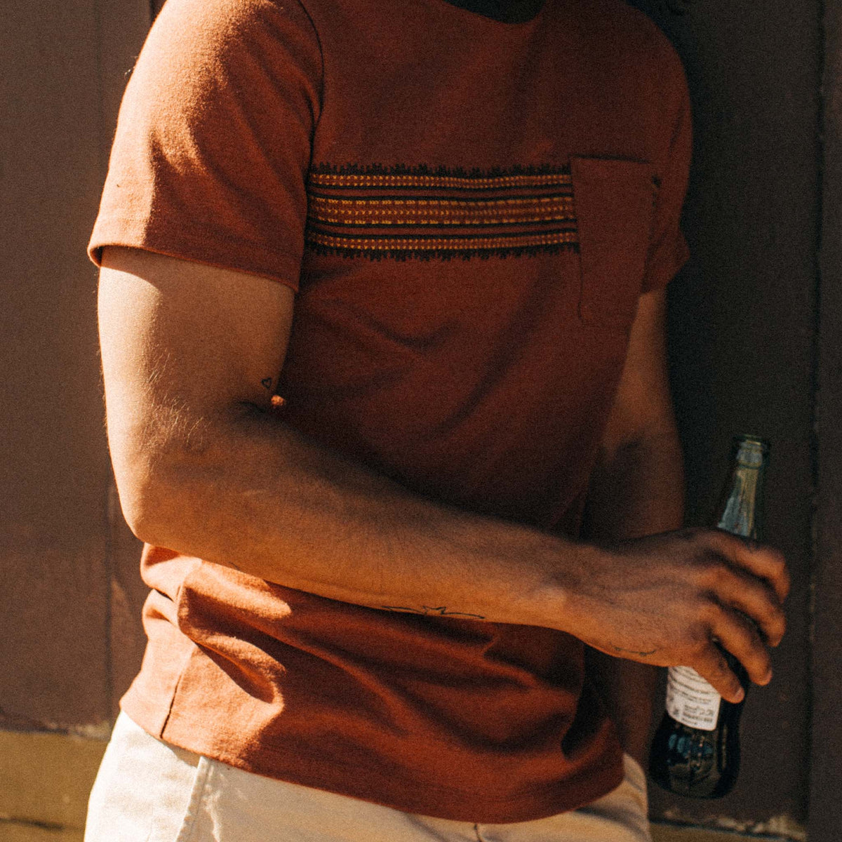 The Heavy Bag Tee in Dusty Rose Embroidered Stripe