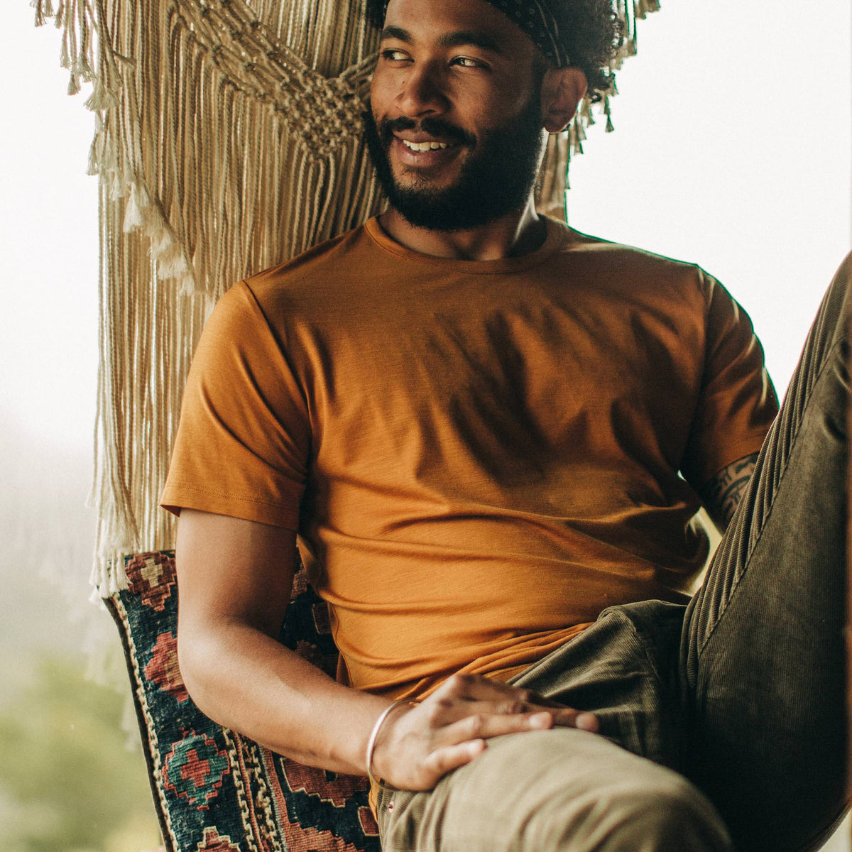 The Merino Tee in Heather Saffron