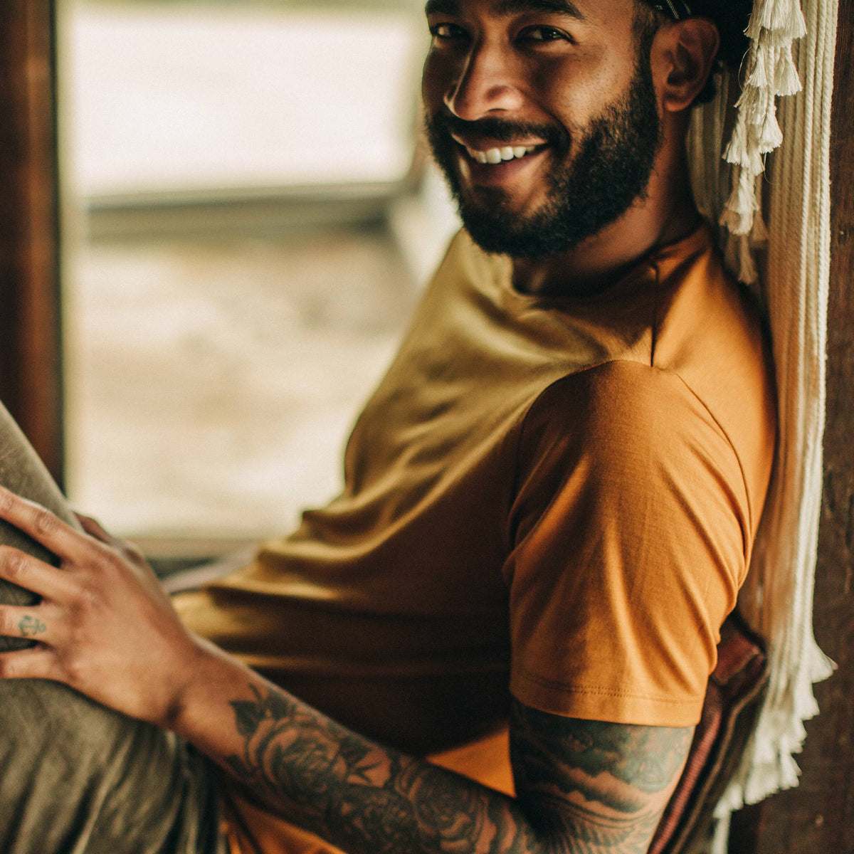 The Merino Tee in Heather Saffron