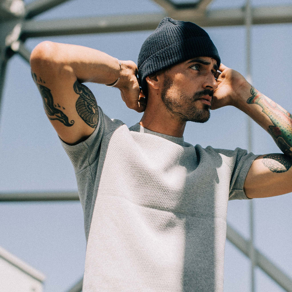 The Rib Beanie in Navy Heather