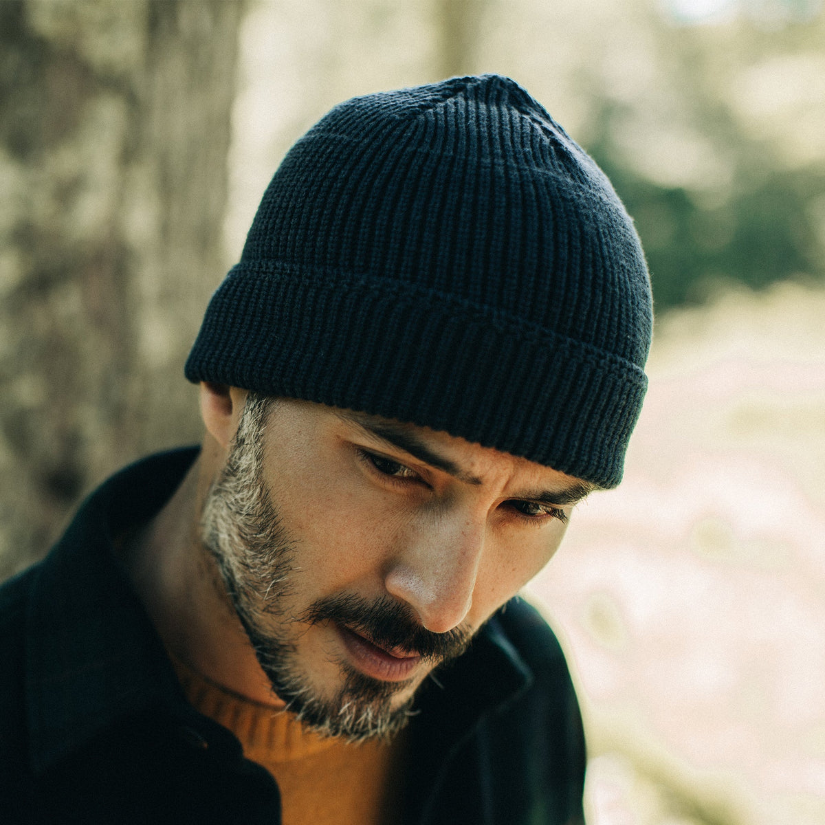 The Rib Beanie in Heather Navy