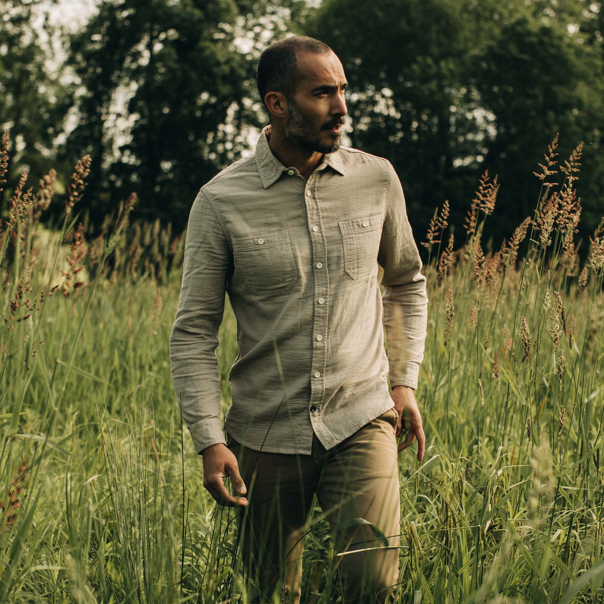 The Utility Shirt in Stone Double Cloth