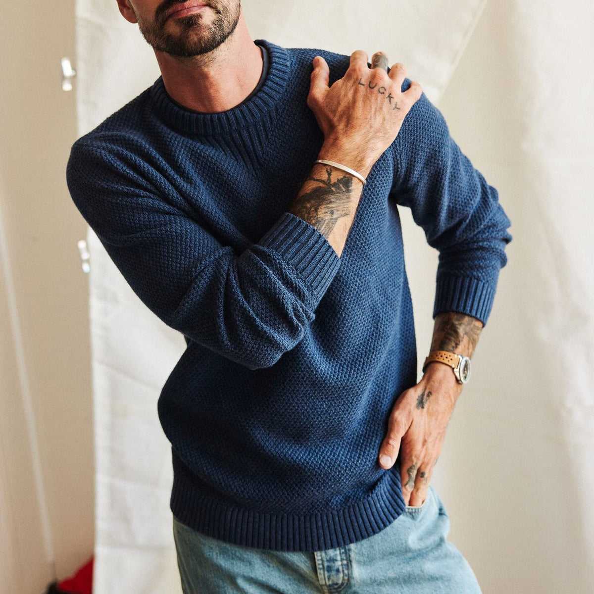 The Russell Sweater in Heather Blue