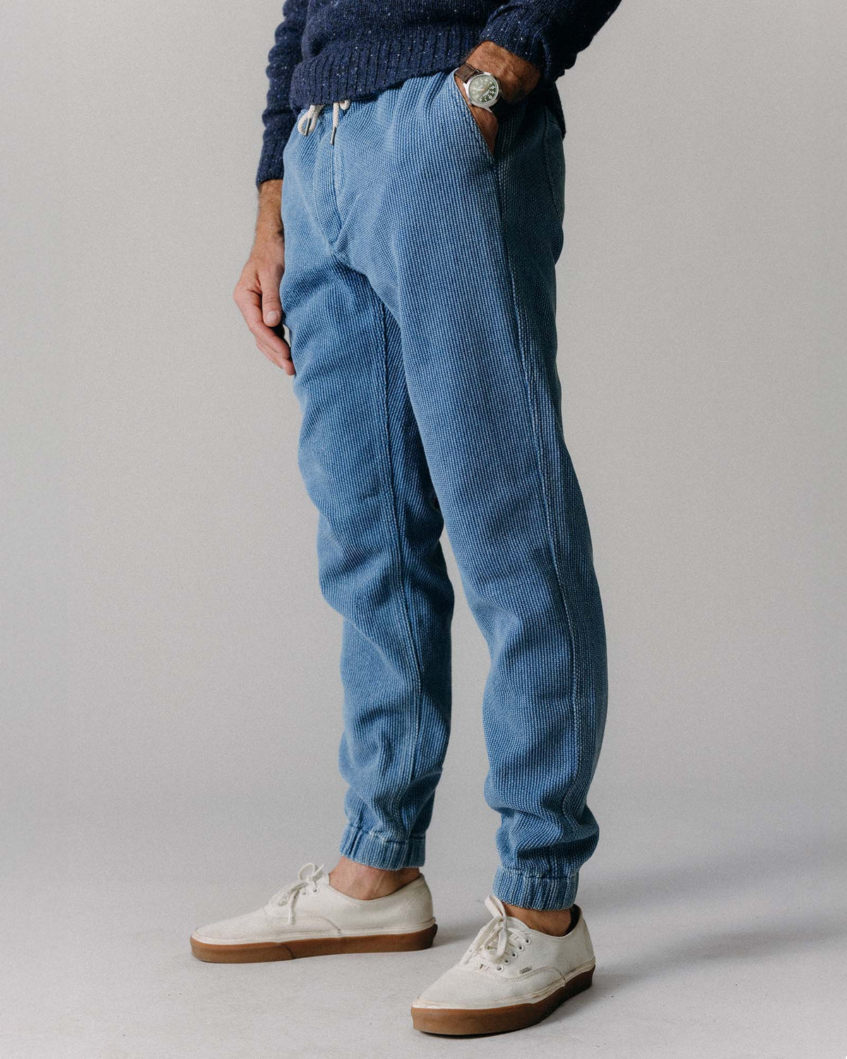 The Apres Pant in Washed Indigo Sashiko