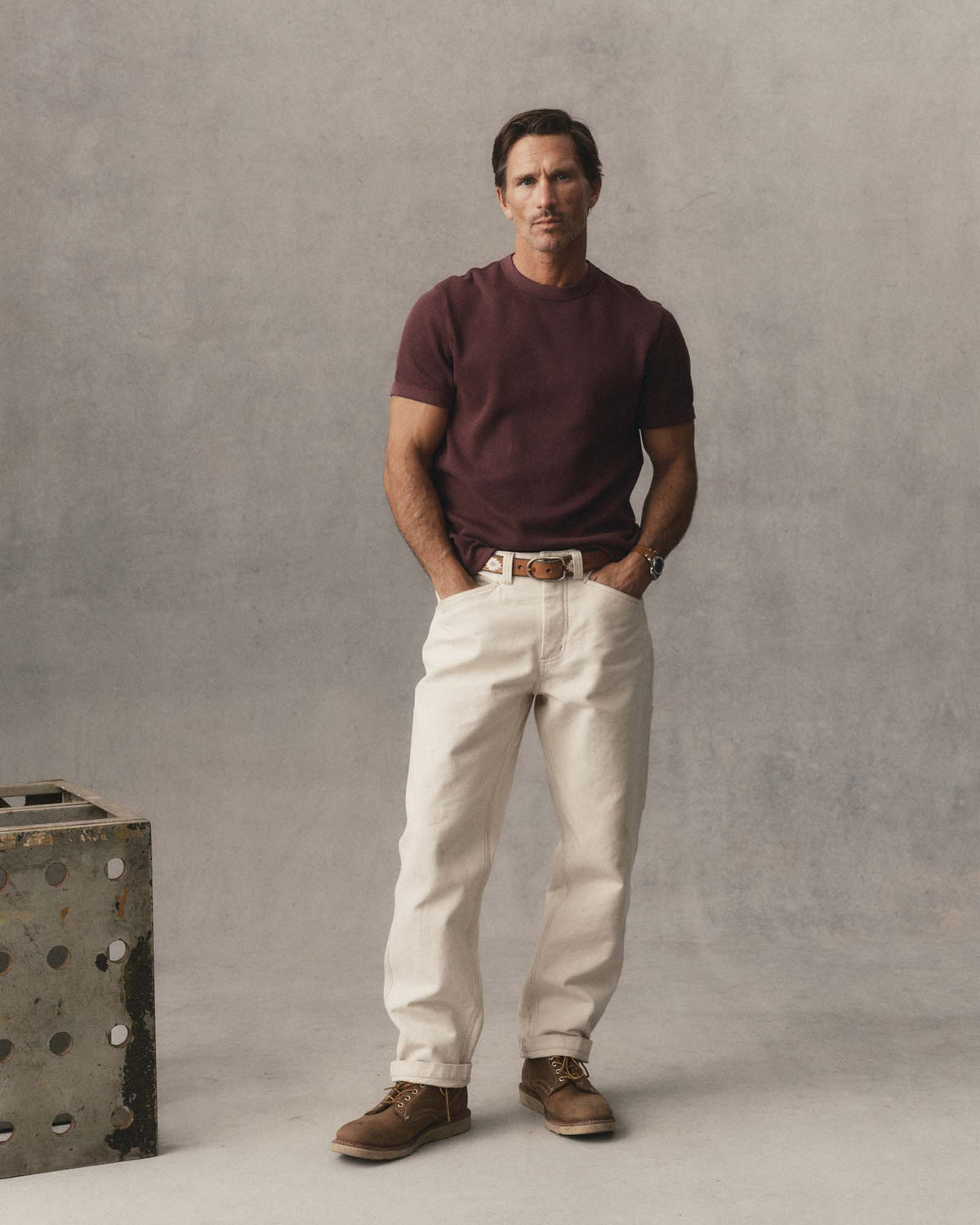 The Organic Cotton Short Sleeve Crew in Burgundy Waffle