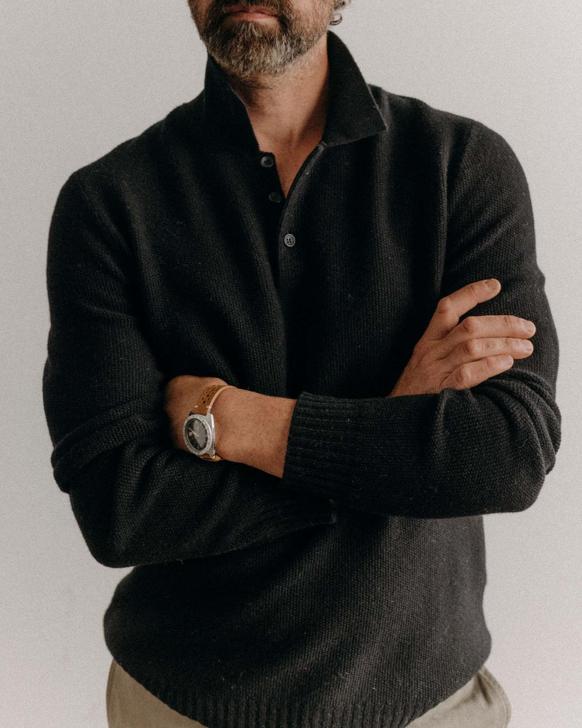 The Newton Sweater Polo in Midnight Merino