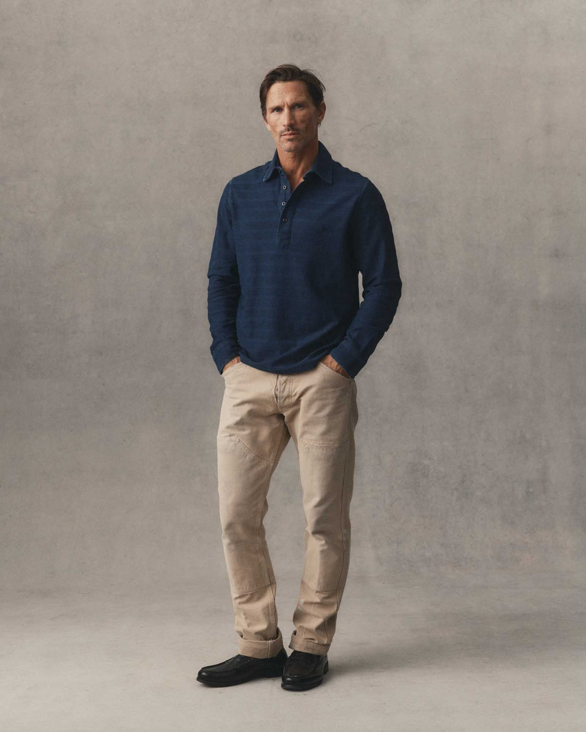 The Long Sleeve Polo in Indigo Knit Stripe