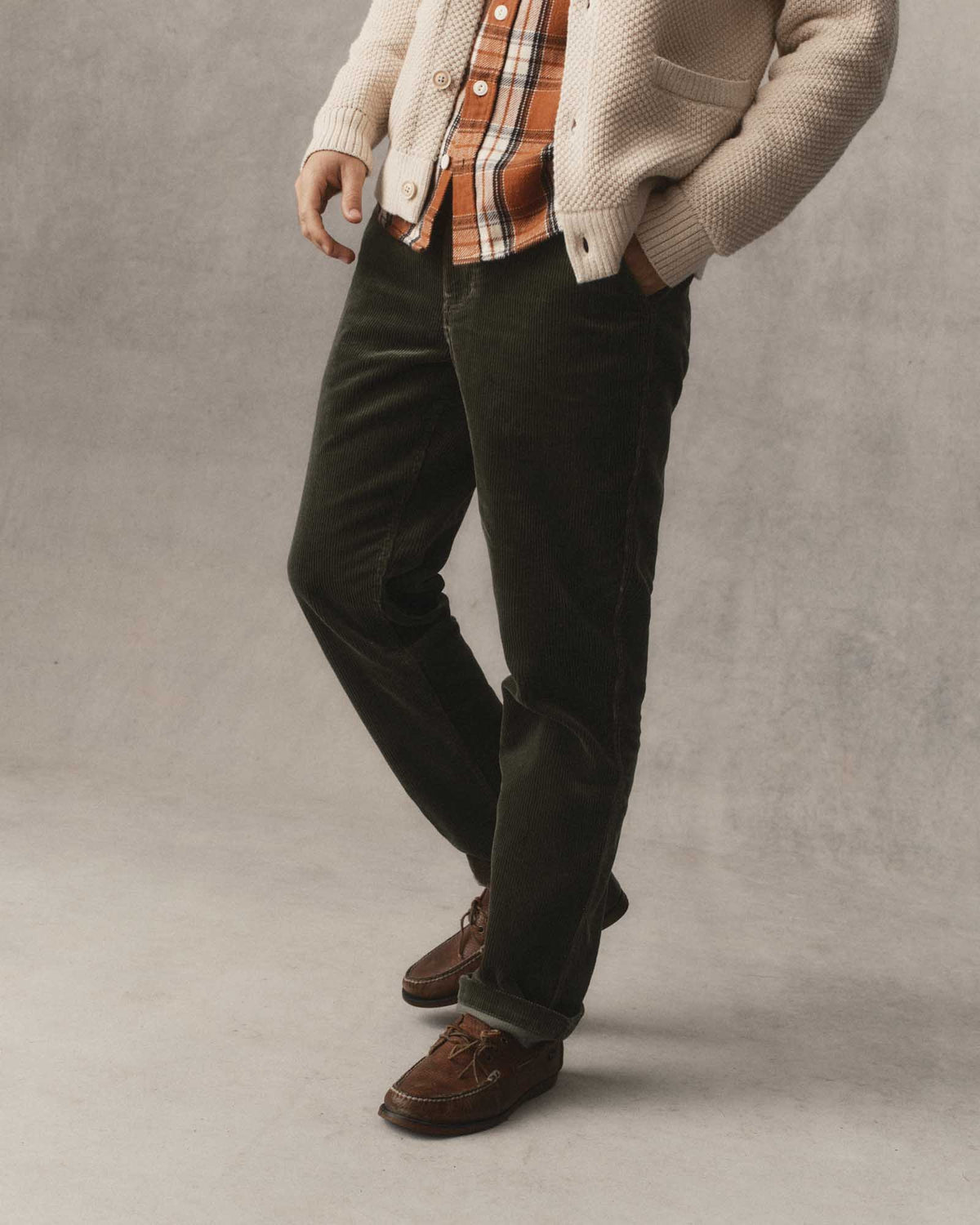 The Carnegie Pant in Smoked Olive Corduroy